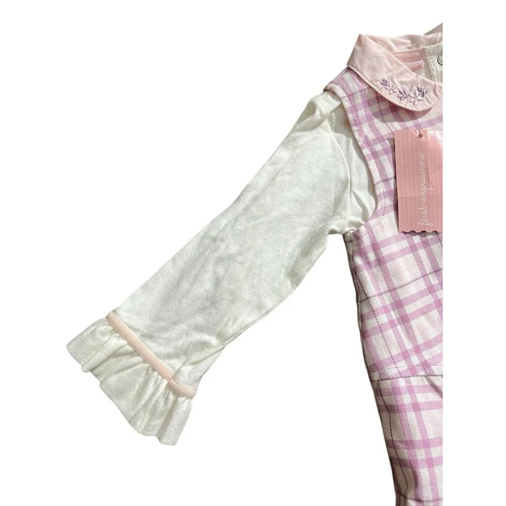 First Impressions Plaid Dress Jumper W/ Top Peter Pan Collar Kite Sz 12 Mos